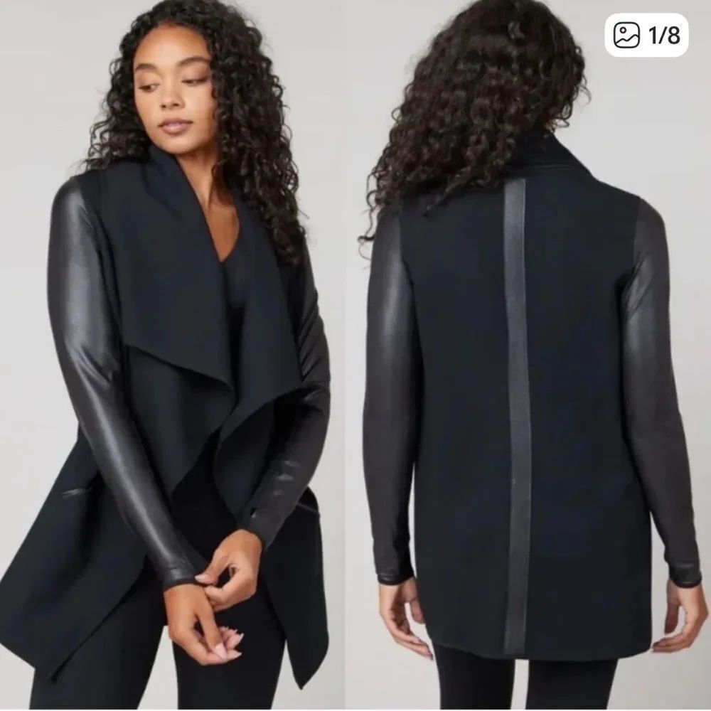 Spanx Drape Front Faux Leather Jacket Black Womens 3X/Tall
